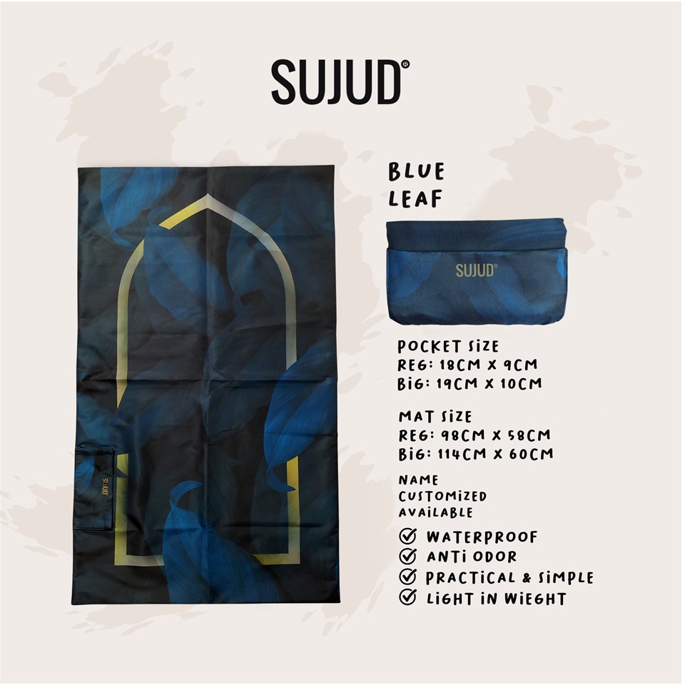 Sajadah Lipat Saku Premium Anti Air by Sujud Blue Leaf | Sajadah Travel Portable