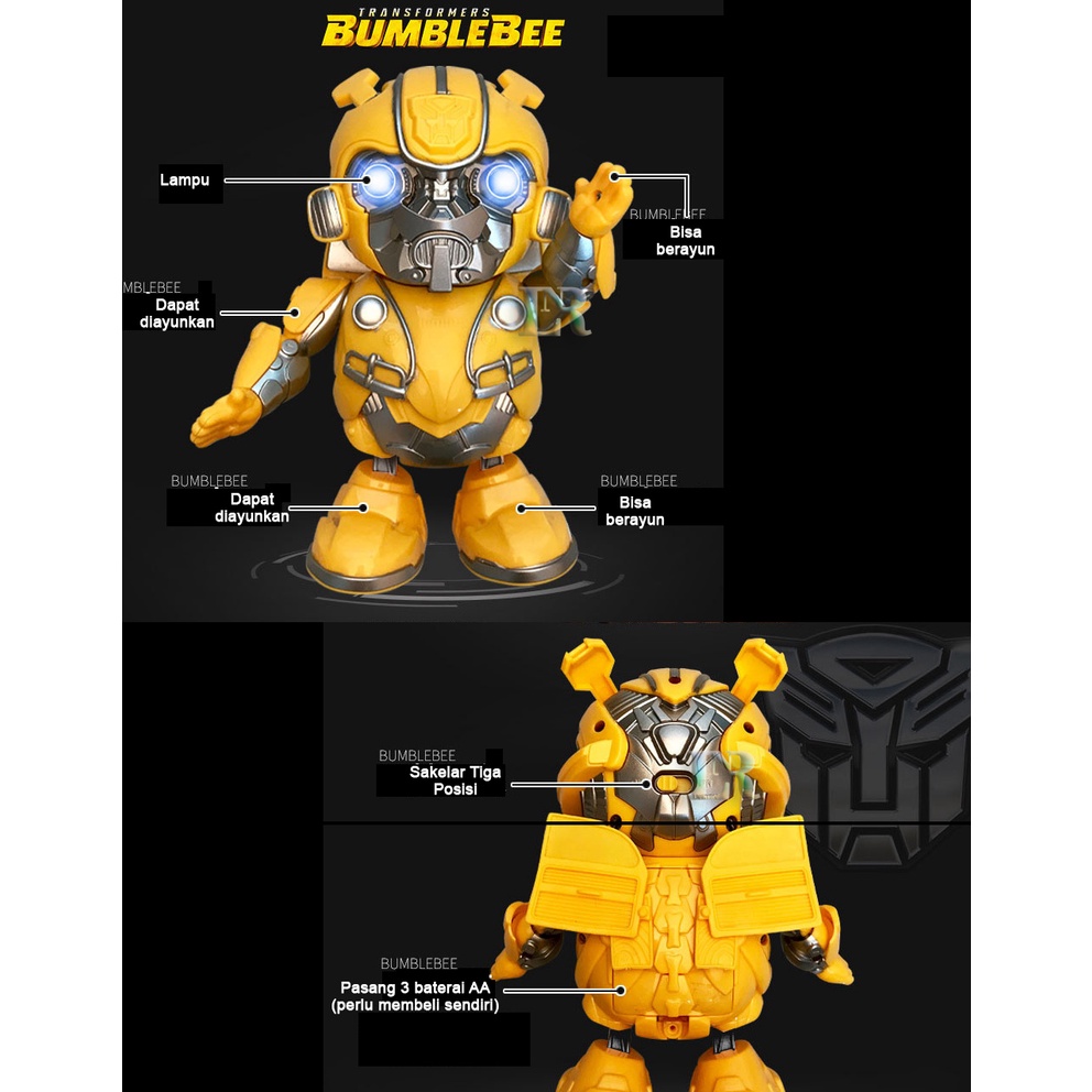 Robot Superhero Transformer Mainan Listrik Bernyanyi dan Menari Karakter Bumblebee dan Iron Man Mask Dance Robot dengan Lampu LED untuk Anak Laki - Laki atau Perempuan