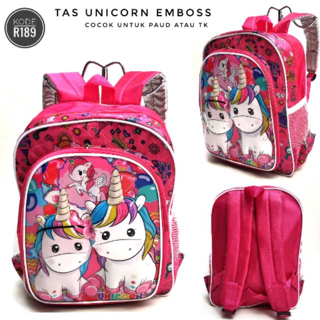 TAS EMBOSS ANAK CEWE UNICORN PAUD DAN SD