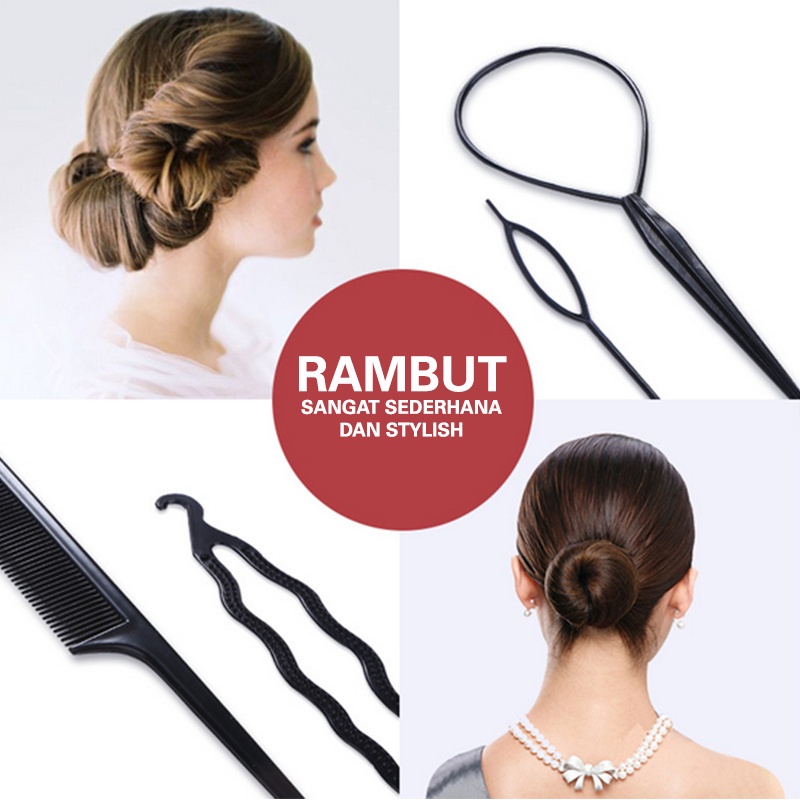 SISIR RAMBUT AKSESORIS PENJEPIT SANGGUL KONDE SET ALAT SALON HIAS RAMBUT WANITA Isi 4pcs AK95