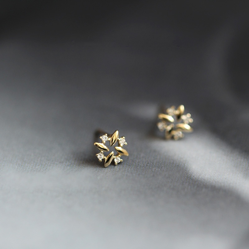 Elegant Crystal Gold Earrings Anting Stud Fashion Flower Wedding Party Earring Women Lady Jewelry-1