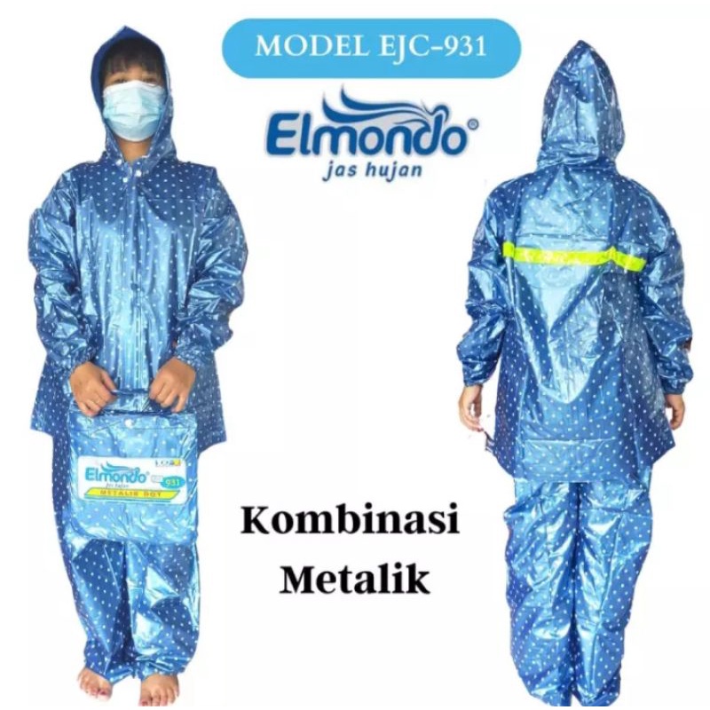 Jas Hujan Setelan Metalic Motif Polkadot Elmondo Tipe 931 / Jas Hujan Pria Wanita Dewasa Merek Elmon