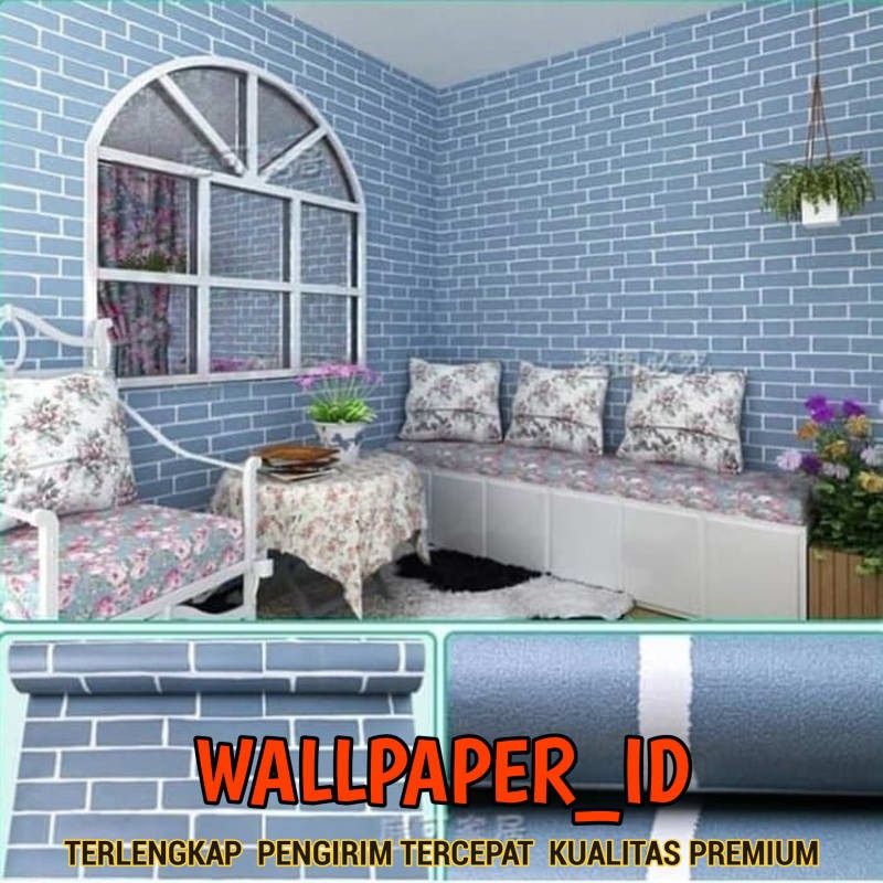 Harga Spesial  Wallpaper Sticker Dinding Batu Bata Biru list putih wallpaper batu alam wallpaper din