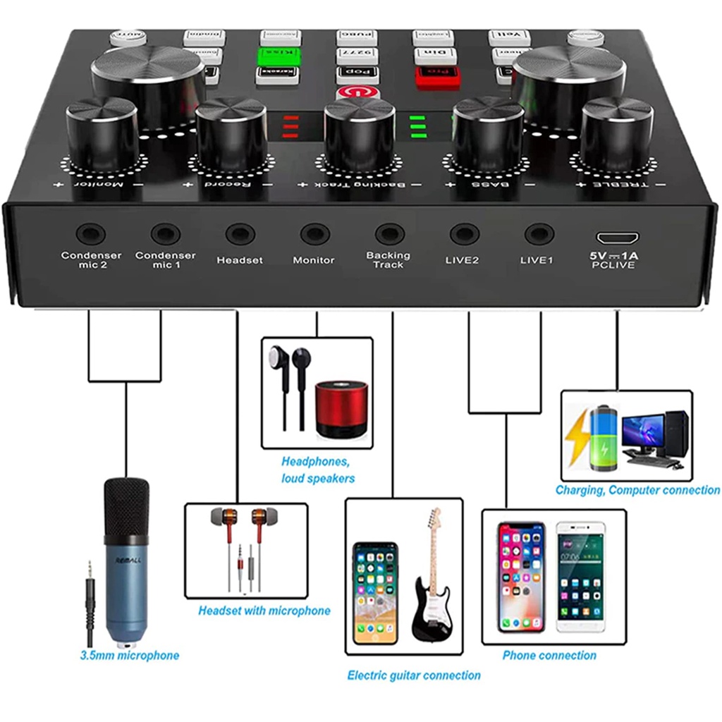 SoundCard V8 MIXER Audio USB External Audio The Live External Microphone V8 Sound Color Bluetooth V8 SOUND CARD HIGH QUALITY SOUND EFFECT USB External Microphone Headset V8 CaseSeller