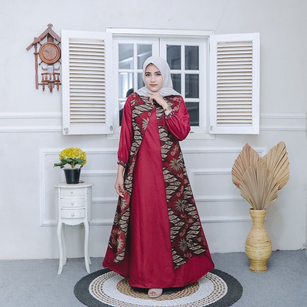 Baju Gamis Elizia Maxy, Katun HQ Kombinasi Toyobo, Ori Gamis Batik Aksara Pekalongan BIG SIZE JUMBO