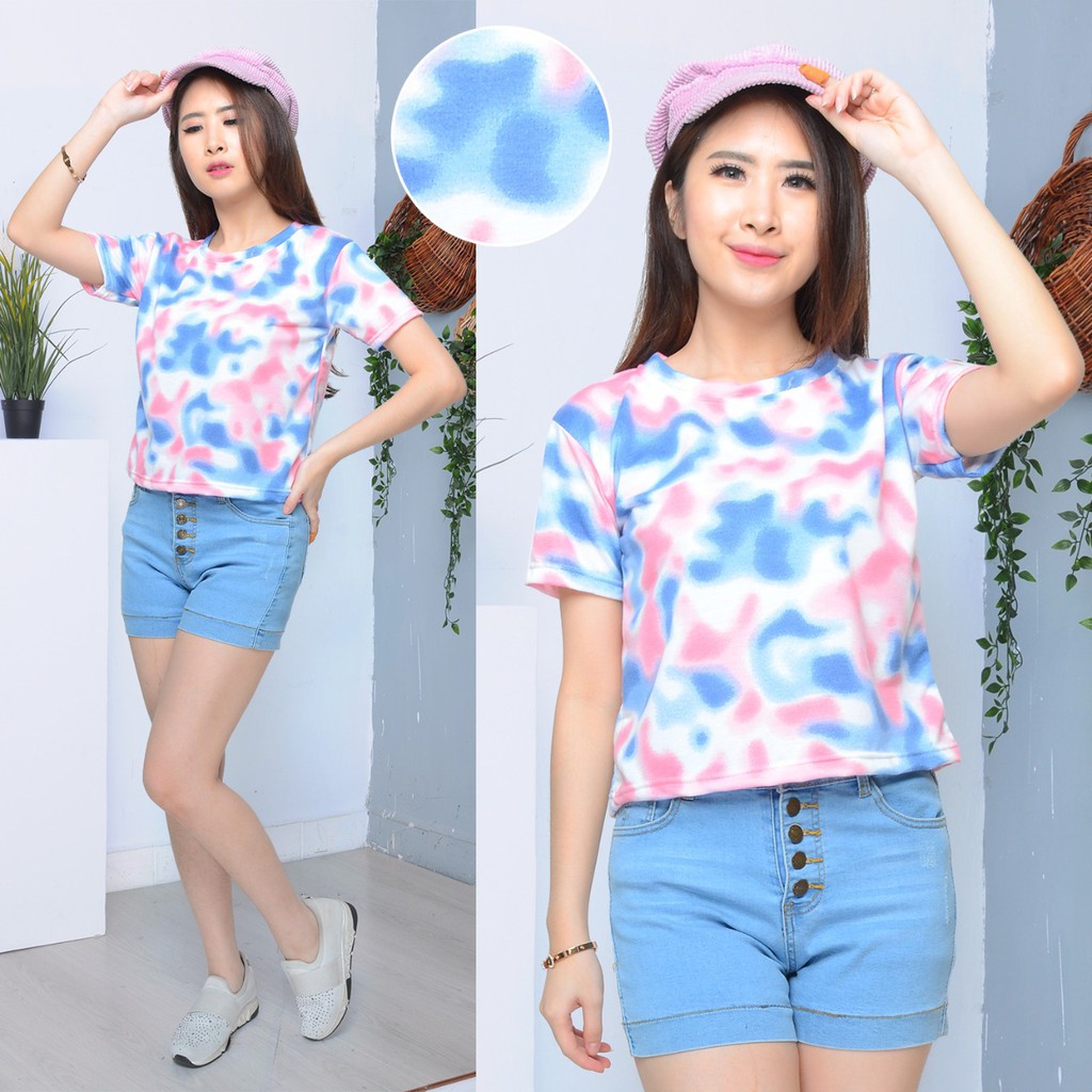 VS - Crop Tie Dye Shirt / Crop YERIKA Cloudy | Atasan Pendek Wanita | Kaos Wanita crop top Tie Dye