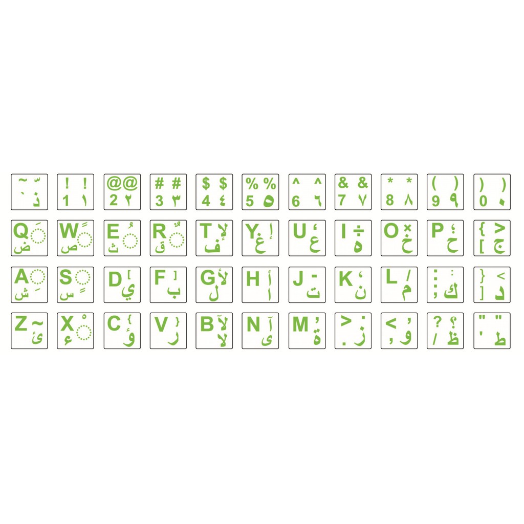 Stiker Keyboard Arab Background Putih Font Hijau Muda, Hitam, Biru Muda, Biru Dongker, Pink, Merah