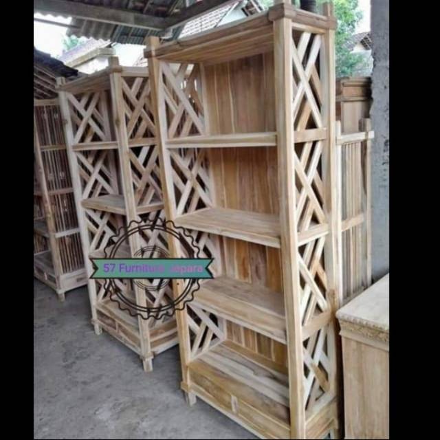 Rak serbaguna Mentahan/rak tempat buku kerja/ rak hias kayu jati Jepara
