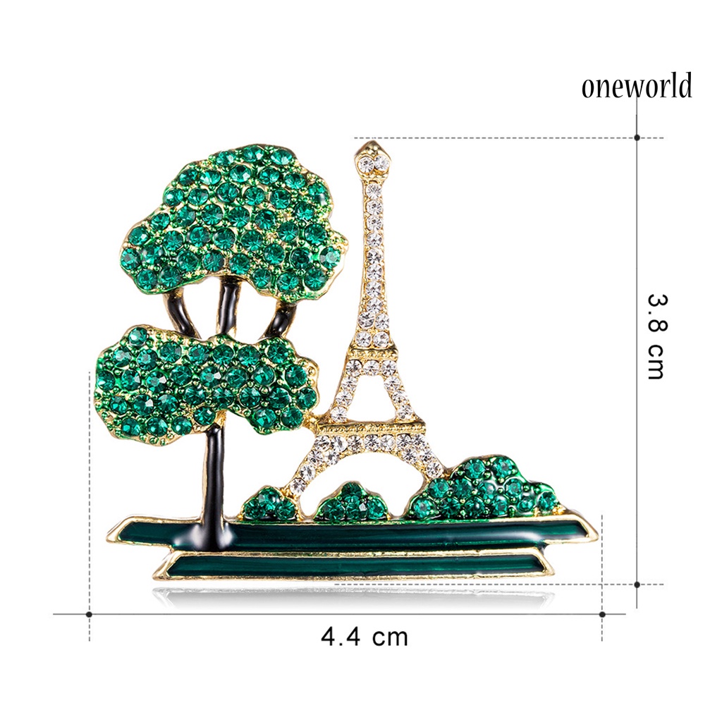 OW@ Ladies Eiffel Tower Tree Design Rhinestone Decor Brooch Pin Fashion Jewelry Gift