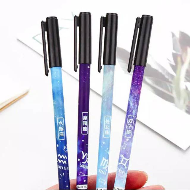 OVERFLOWS.ID Bulpen Zodiak Heroscope Pena Lambang Zodiak Bolpen Gel Motif 12 Zodiak