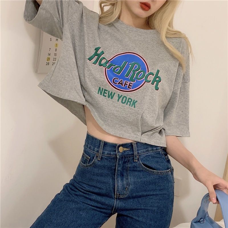 (M - XXL 3XL) CROPTOP kaos Crop Tee NEW YORK Oversize Korean Style Ulzzang Cotton Combed Bigsize Street Wear M L XXL XXXL