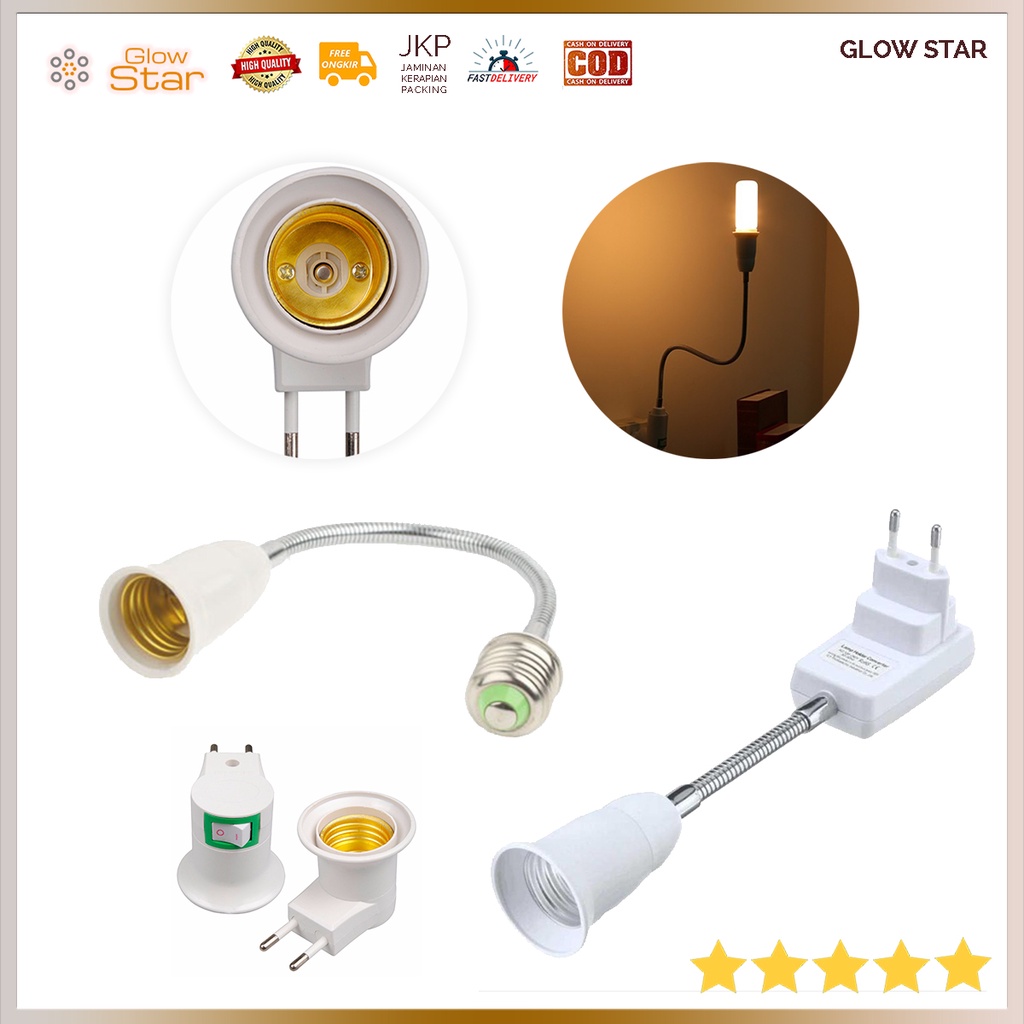 Fitting Portable EU Plug Colokan Lampu Adapter Ekstensi Bohlam Pemanjang Lampu