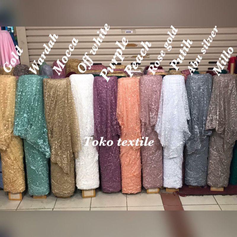 Kain Tile Mutiara Double renda / bahan Tile renda / Bahan Kebaya / Kain Tile / Kain Tile Mutiara / Kain Tille Mutiara / Kain Tille / Tile Mutiara /Terbaru / tile pinggiran terbaru