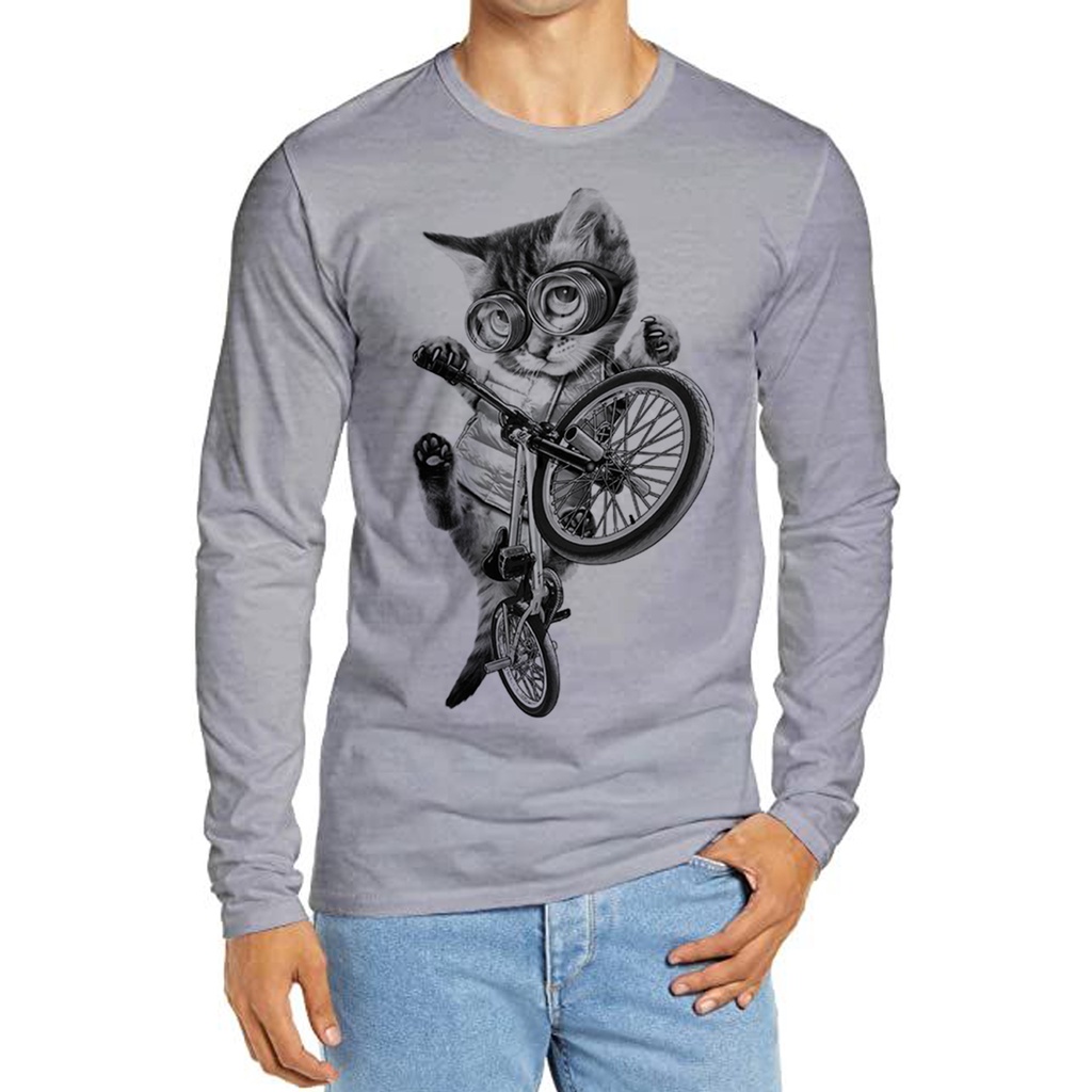 KAOS LENGAN PANJANG PRIA / KAOS LENGAN PANJANG JUMBO PRIA ( KUCING SEPEDA )