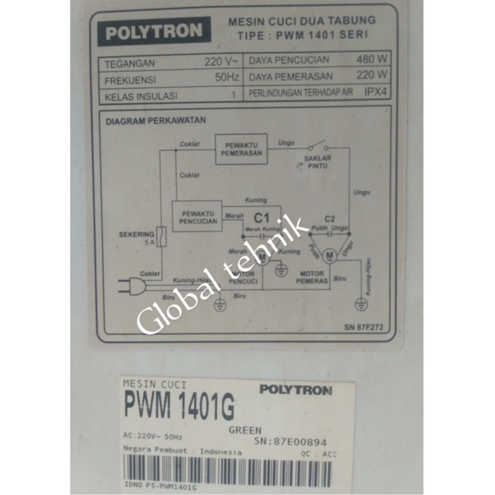 KAPASITOR CAPASITOR MESIN CUCI 2 TABUNG POLYTRON 14 KG PWM 1401G 1401R