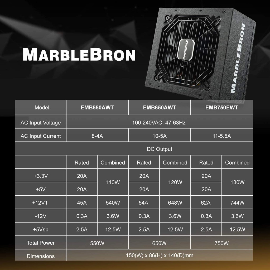 Power Supply ENERMAX MARBLE BRON 750watt 80+ BRONZE Semi Modular - PSU