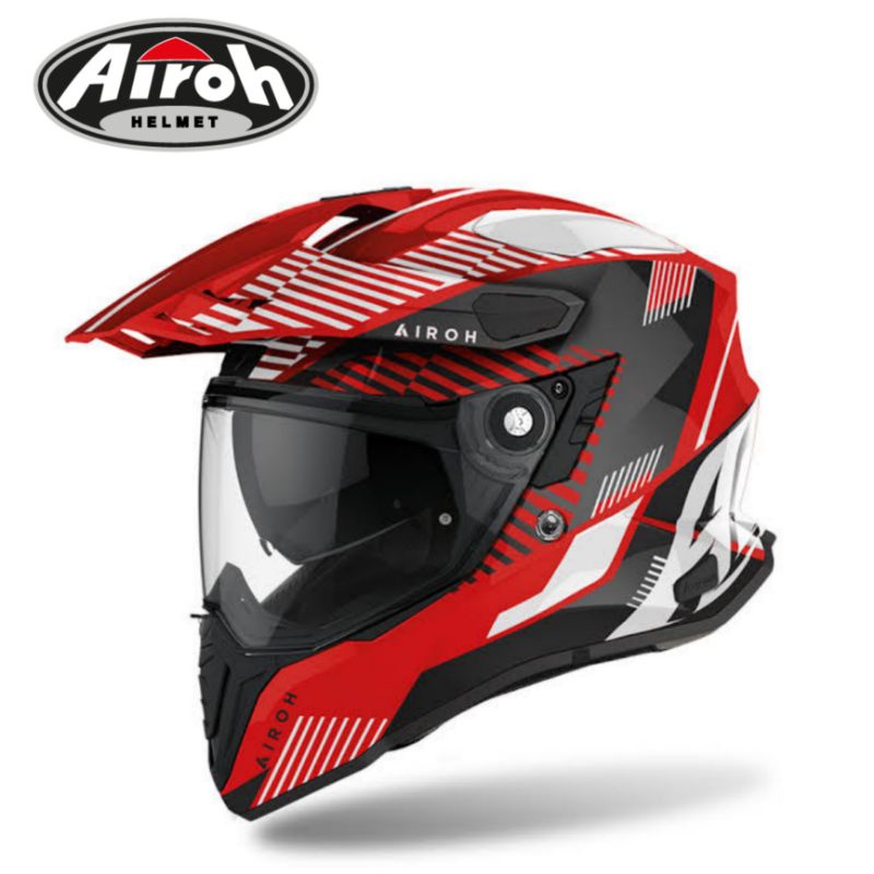 AIROH COMMANDER BOOST RED GLOSS HELM CROSS ADVENTURE AIROH