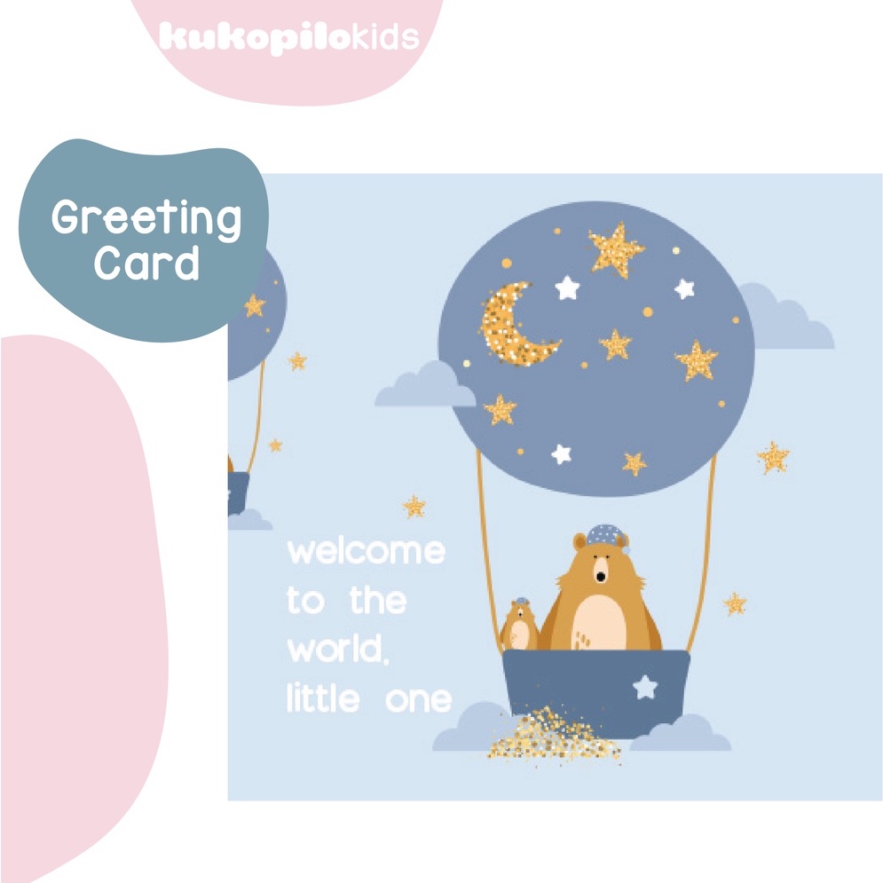 Kartu Ucapan Greeting Card Bayi Newborn Hot Air Baloon Untuk Kado Hampers Perlengkapan Bayi Baru Lahir Kukopilokids