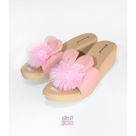 Sandal Wedges Wanita Pom-Pom