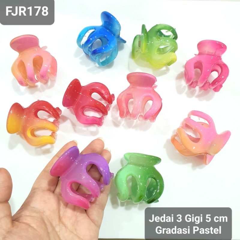 Jedai FJR178 Gradasi Pastel 3 Gigi 5 CM Warna Super Korea Jepit Rambut