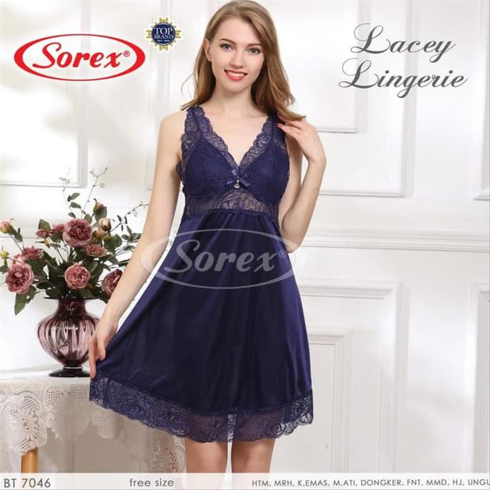 Sorex Baju Tidur 7046 Satin Premium Dress Tidur dengan Cup Bra