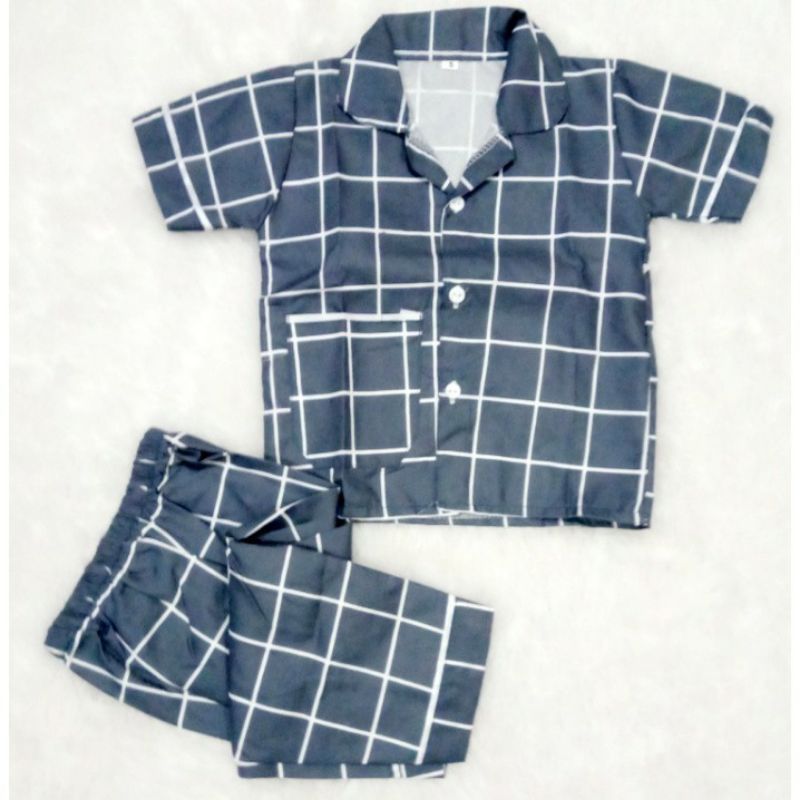 Piyama Anak Baju Tidur Anak Perempuan Laki laki 6-12 tahun Murah Motif Kotak