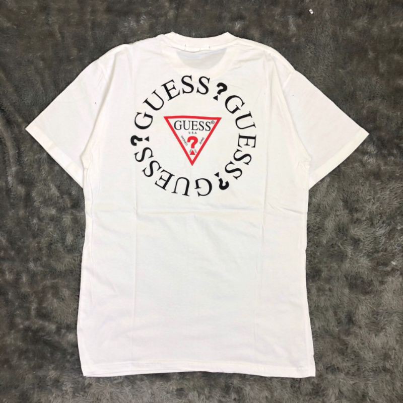TSHIRT KAOS BAJU GUESS LOGO QUESTION CIRCLE WHITE LIKE ORI