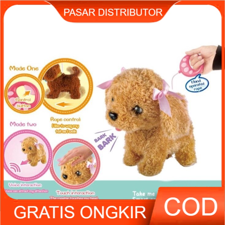 Mainan Anak Electric Cute Pet Anjing Gerak Berjalan Musik Pakai Tali Mainan Anak Best Gift