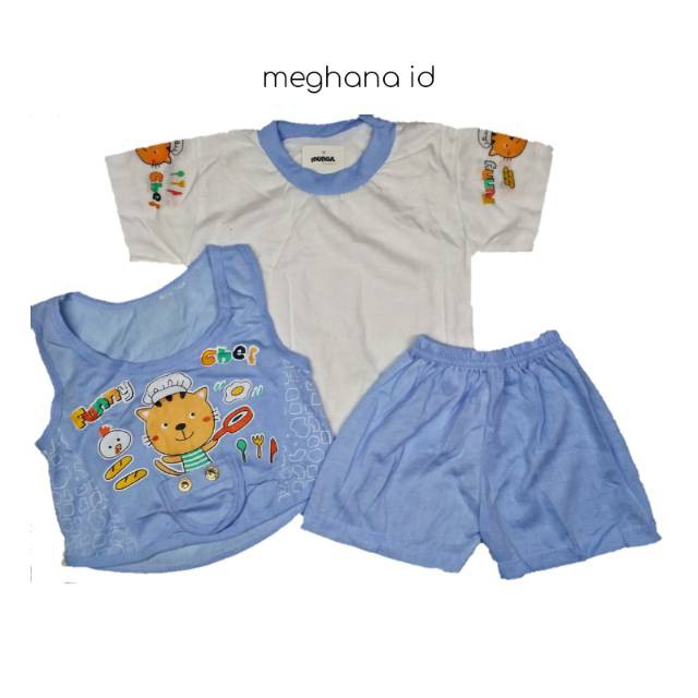 Baju kaos setelan celana pendek + rompi bayi anak cowok cewek murah merk mungil