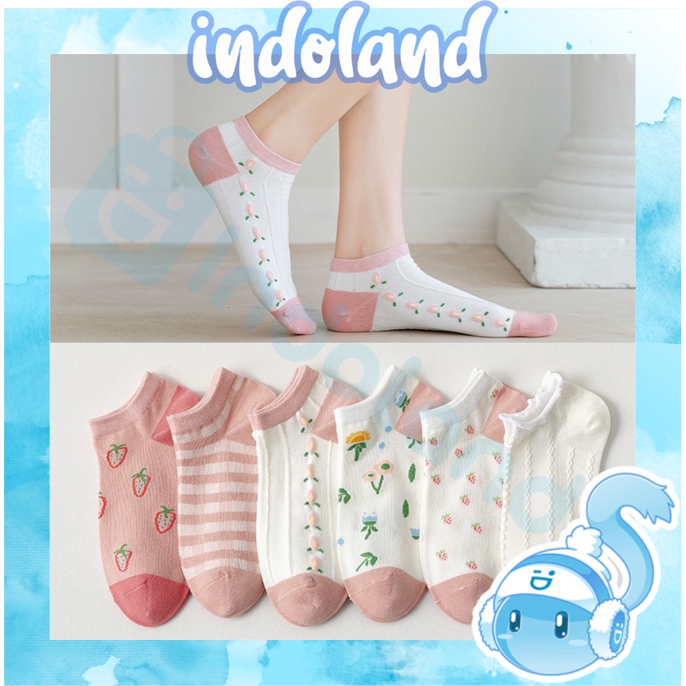 ☀ INDOLAND ☀ Kaos Kaki Motif Lucu Warna Soft Kaoskaki Pendek Korea Sock Import Fashion Wanita KK001