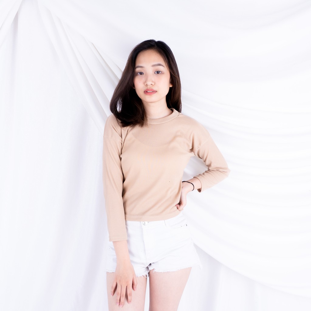 Kally RIB  - Longsleeve Rib Basic Sweater Premium Baju Lengan Panjang Wanita-CREAM