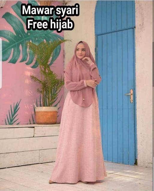 gamis syar'i gracella full ceruty warna biru muda ungu motif polos ukuran jumbo /xl murah