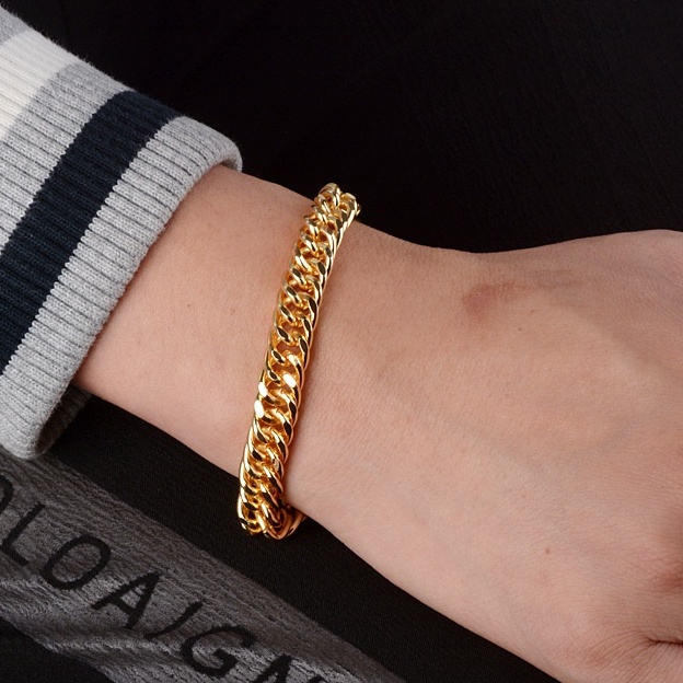 Gelang Rantai Bahan Stainless Steel Lapis Emas Untuk Pria