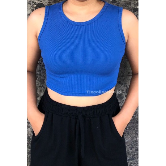 Rib Tanktop Crop Top / baju wanita korea / crop top korea-Blue