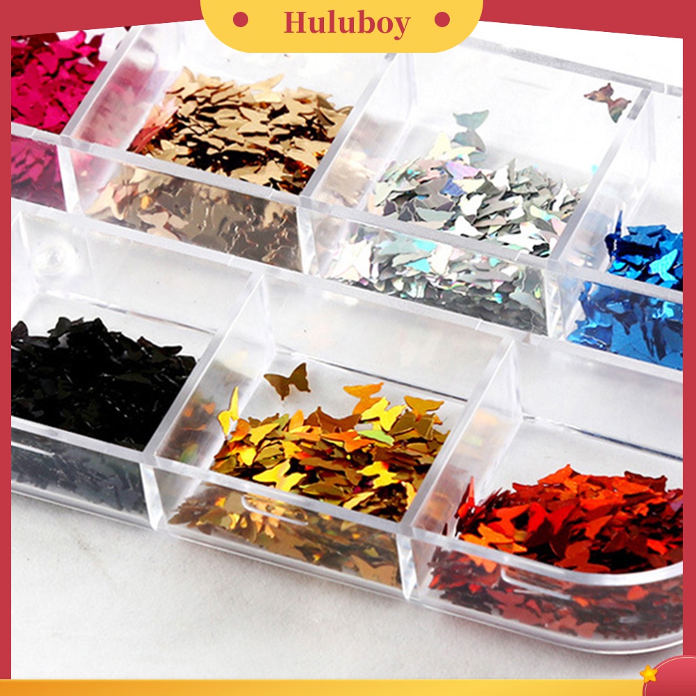 Huluboy Huluboy♡ Stiker Sequin Glitter Kupu-Kupu 12 Warna Untuk Dekorasi Nail Art DIY