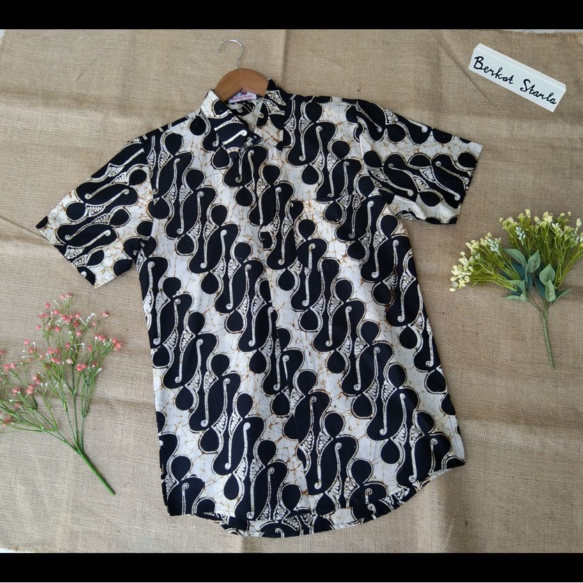 Kemeja Batik Pria/ Hem Batik Pria/ Hem Batik Parang Barong Hitam Putih hb4m