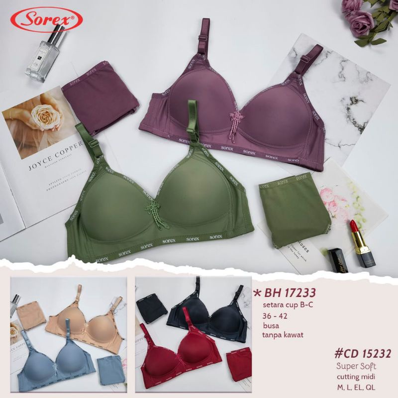 SOREX Casual style Bra 17233 Busa tipis Tanpa Kawat Kait 3 CUP Besar