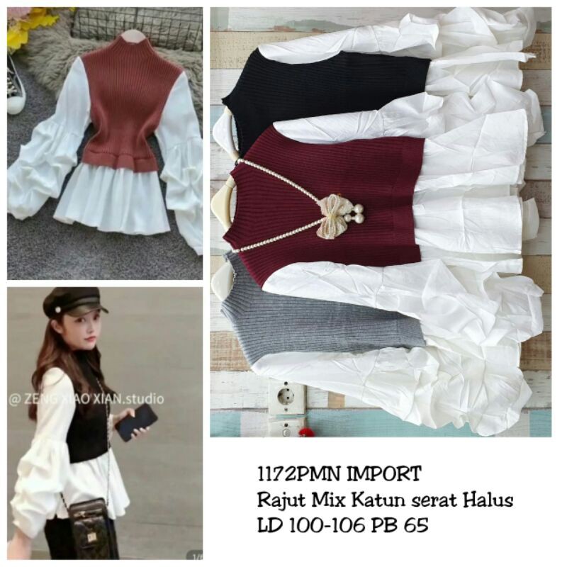 Blouse rajut tangan balon import
