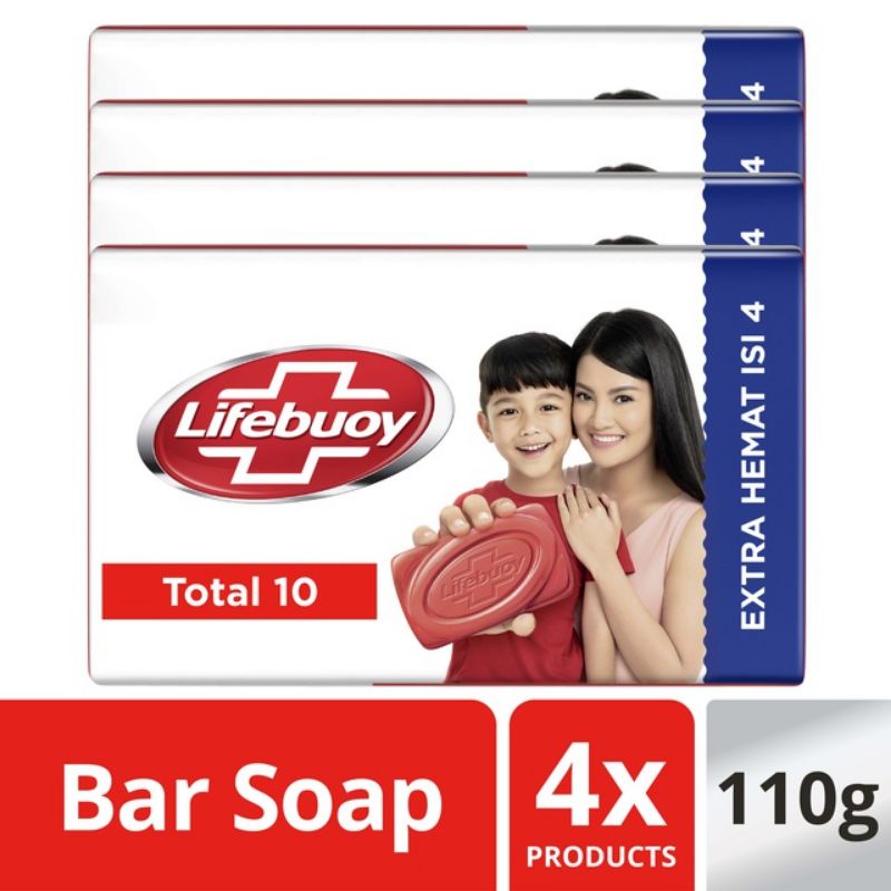 Jual Lifebuoy Sabun Batang Total 10 110gr Isi 4 Pcs Lifebuoy Bar Soap ...