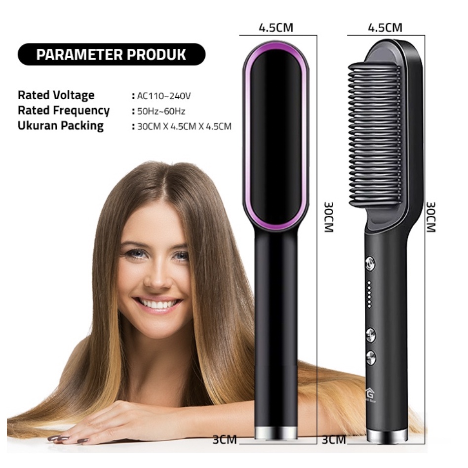 Catokan Sisir Pelurus Rambut Elektrik - Hair Straightener Curler 2 in 1