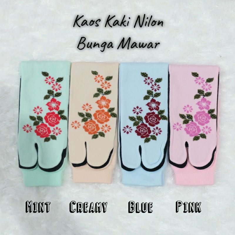Kaos Kaki Nilon Jempol Motif Bunga Mawar / Kaos Kaki Nilon Tapak Hitam