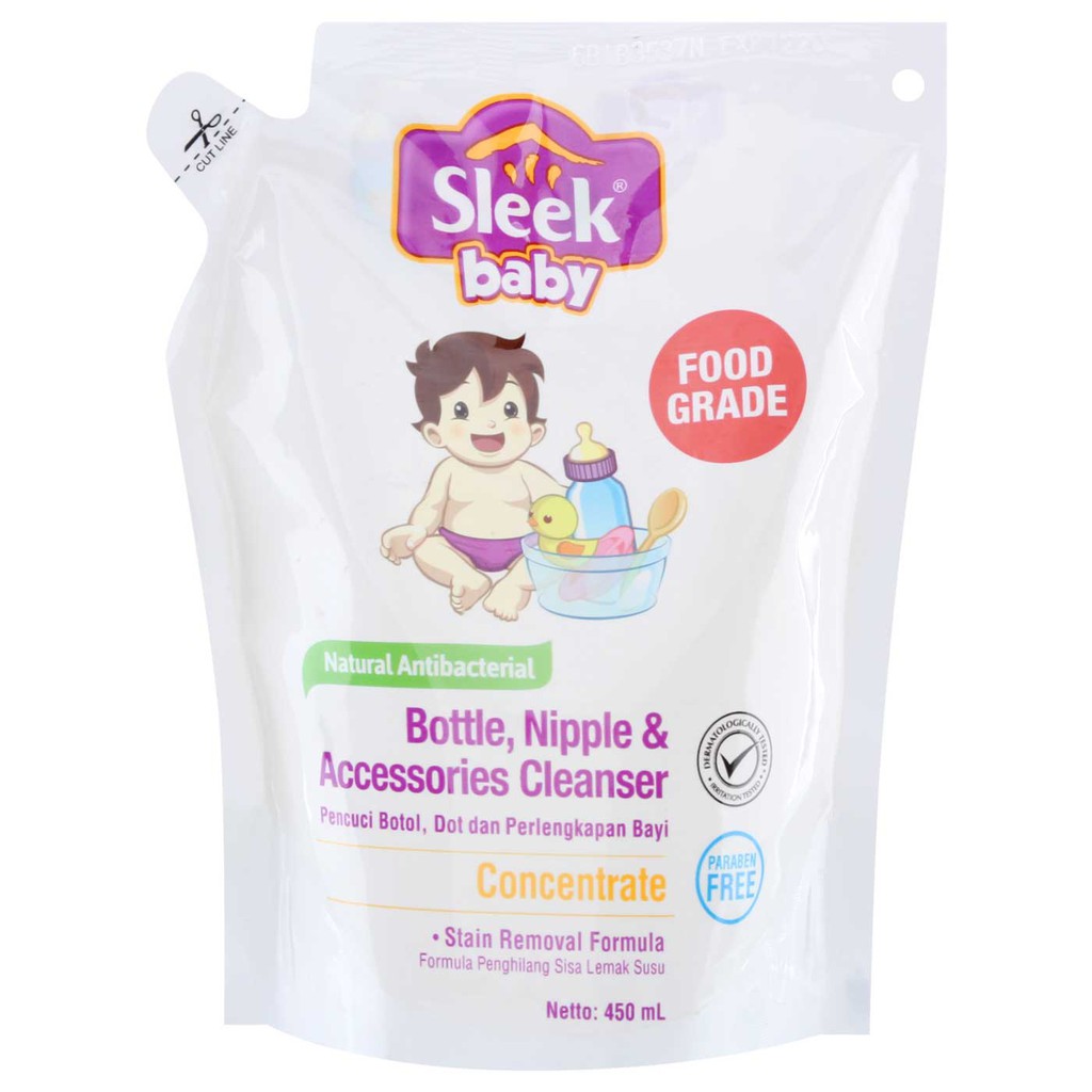 Sleek Baby Bottle, Nipple, &amp; Baby Acc Cleanser Pouch 450ml sabun cuci botol susu bayi Makassar