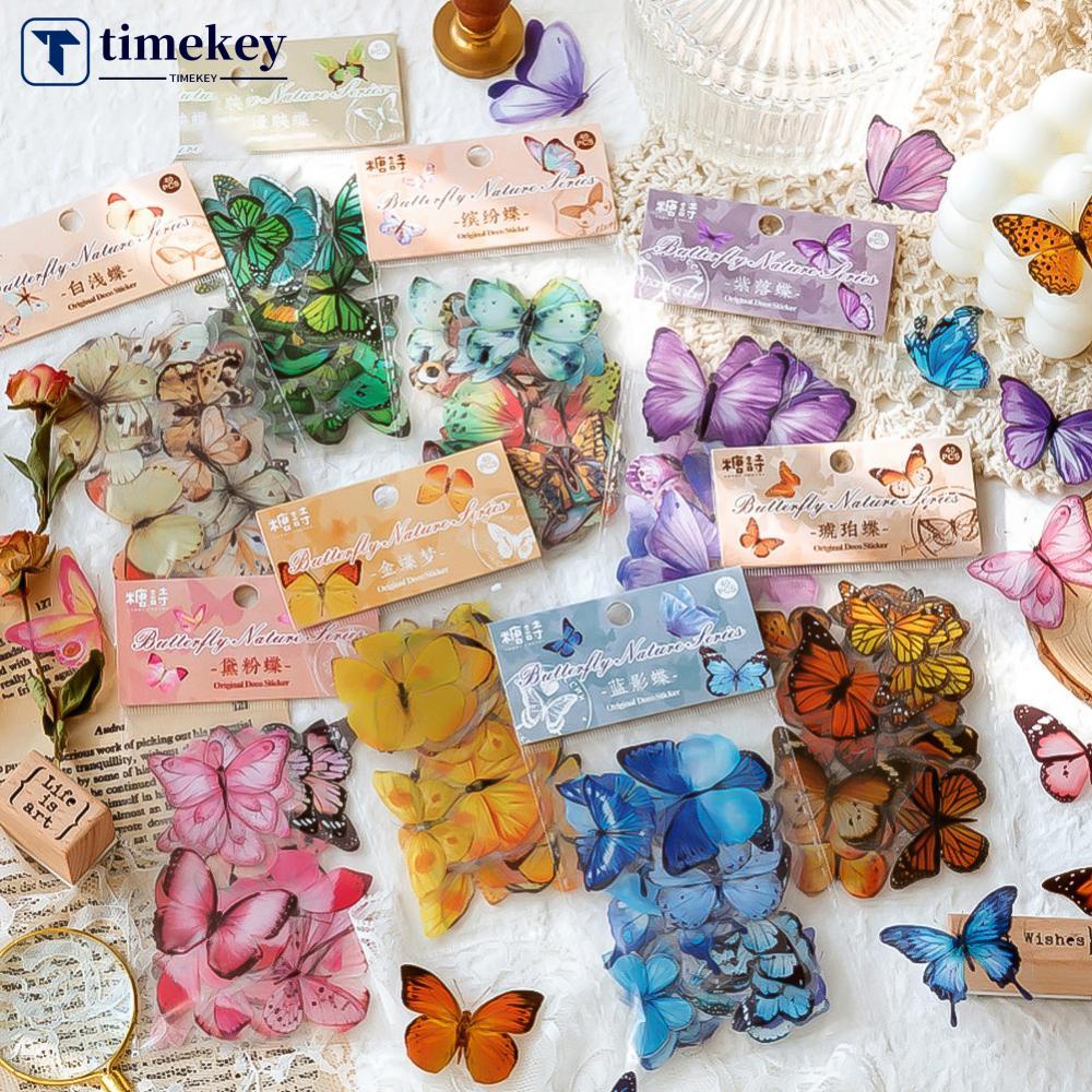 Timekey 40Pcs Stiker Butterfly Collage Vintage Bahan PET Untuk Dekorasi Diaryjurnalalbumscrapbook F2K3