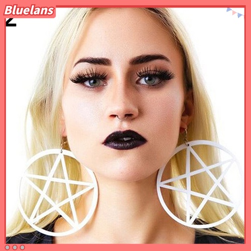 Anting Stud Bentuk Bulat Pentacle Hollow Besar Gaya Punk Vintage