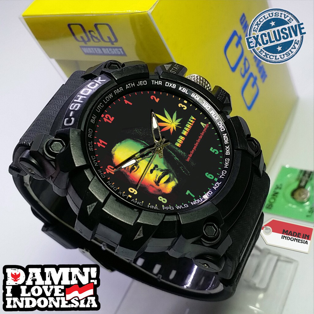 (EXCLUSIVE ) JAM TANGAN BOB MARLEY WATER RESIST FREE BOX DAN BATREI - NO.3