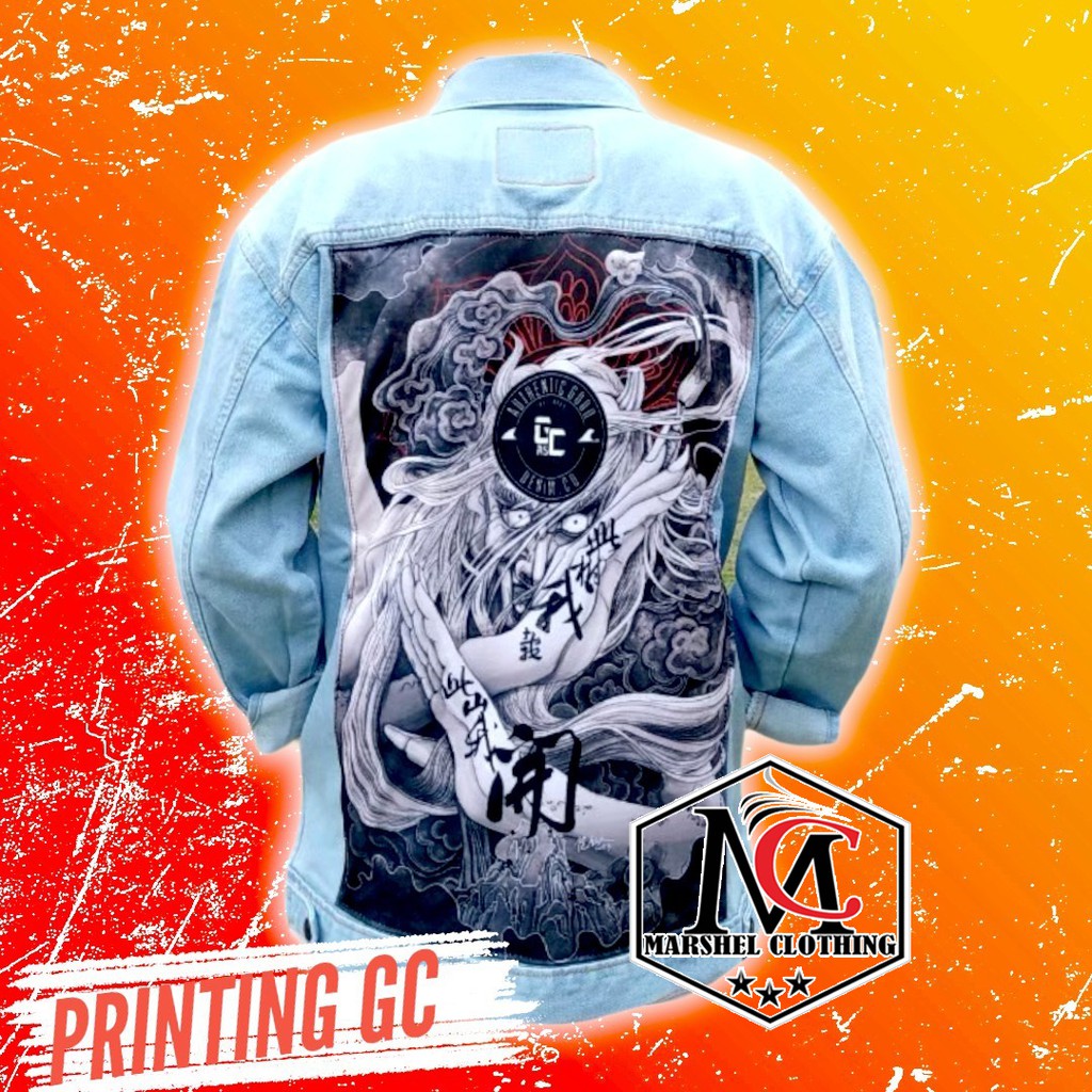 RCL - JAKET JEANS GAMBAR DENIM PRINTING PRIA GC GAMBAR BELAKANG - JAKET JEANS GAMBAR MURAH