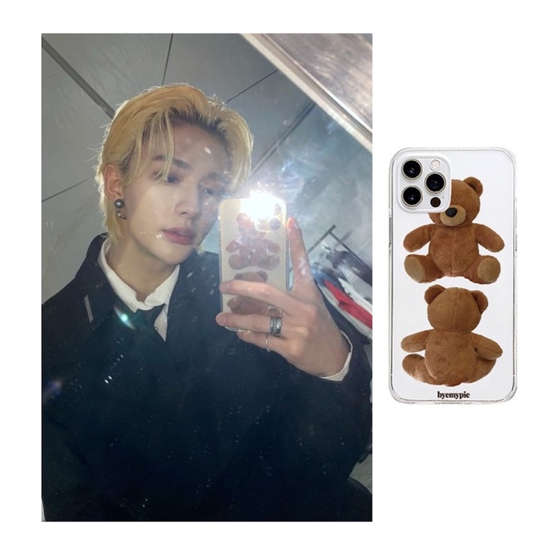 Straykids Hyunjin latte teddy bear doll transparent phone case stray kids