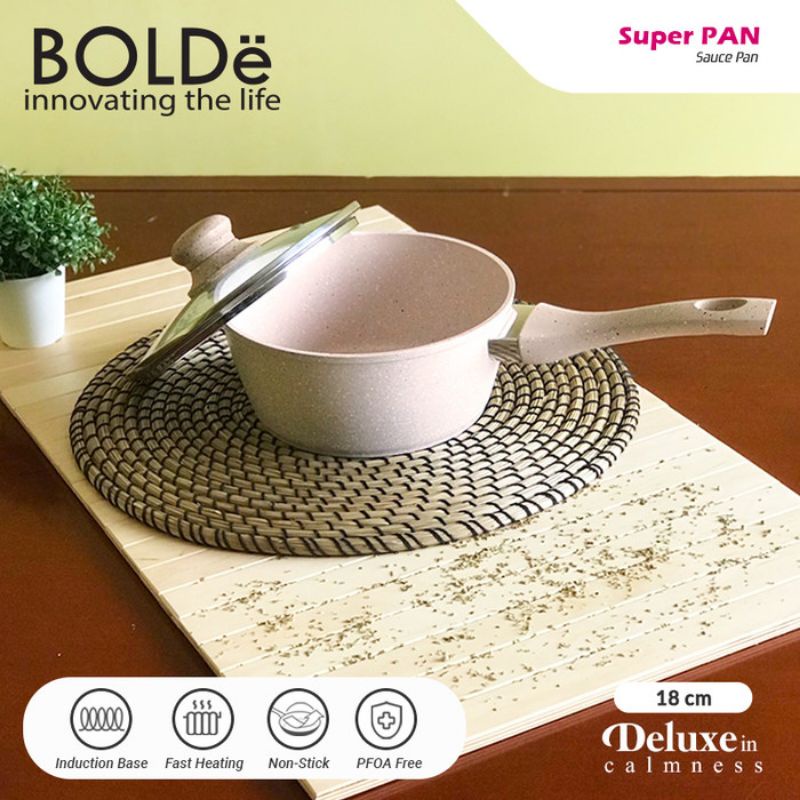 Sauce PAN BOLDE  18 cm + Glass Lid  Granite Beige Original BOLDe