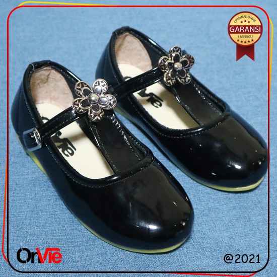 Sepatu Balet Anak Perempuan Glossy Pita Permata Bunga | Sepatu Formal Onvie