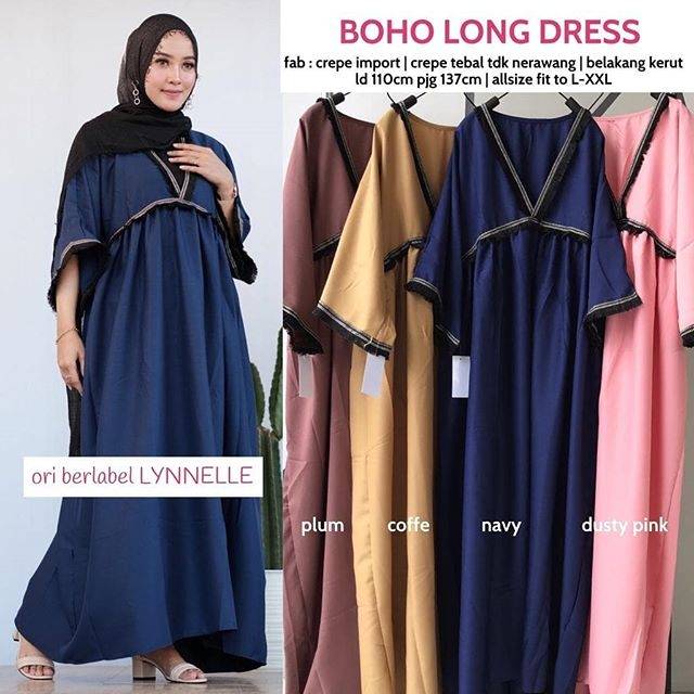 Boho Long Dress Crepe Renda